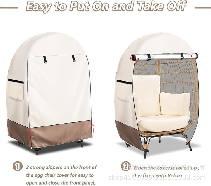 Heavy-duty outdoor egg chair cover with double zipper, ideal for weather protection.