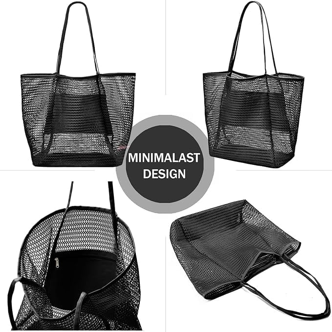 Unisex spacious mesh beach travel tote bag featuring a secure inner pocket for essentials, easy to carry.