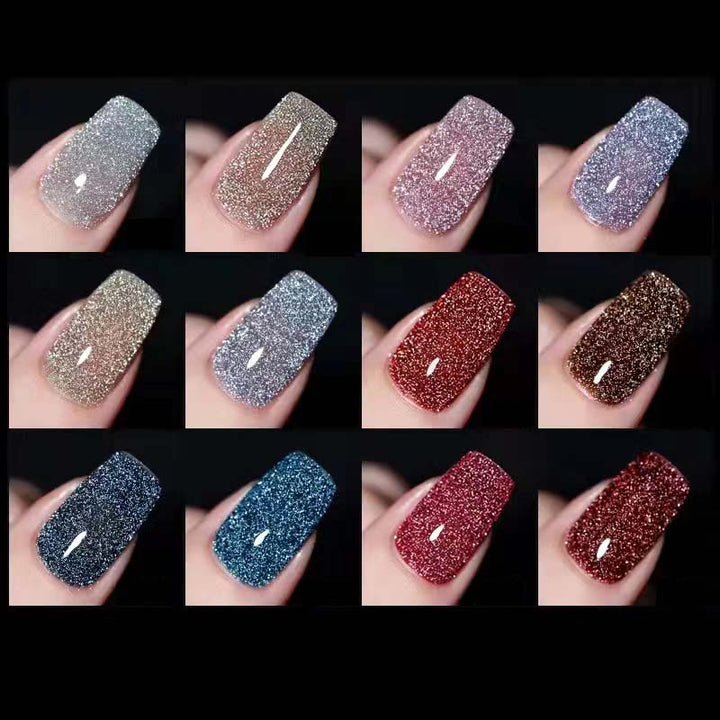 DIY nail art using sparkling glitter gel polish, a vibrant and long-lasting UV LED gel
