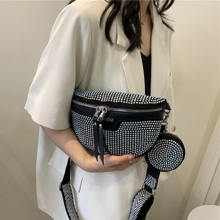 Sparkly women's rhinestone PU leather waist bag, perfect for parties & festivals