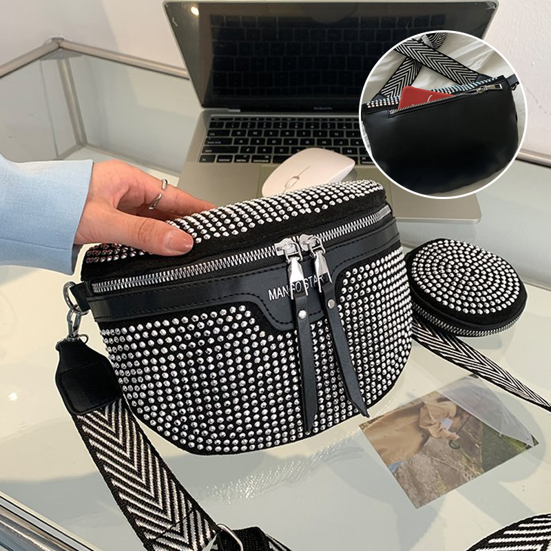 Women's crossbody bag with rhinestone embellishments and durable PU leather