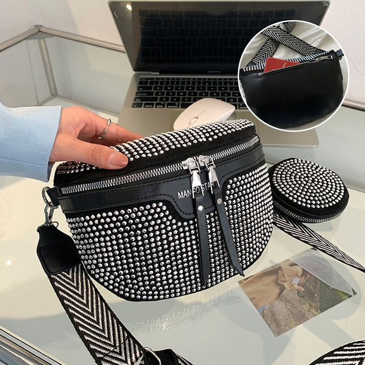 Women's crossbody bag with rhinestone embellishments and durable PU leather
