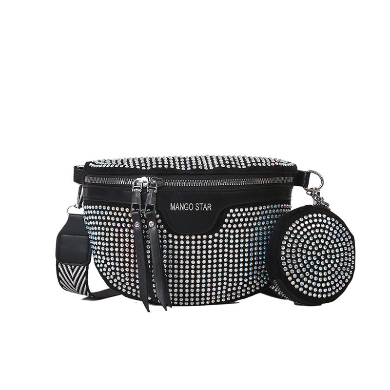 Back view of a women's PU leather waist bag with an adjustable strap