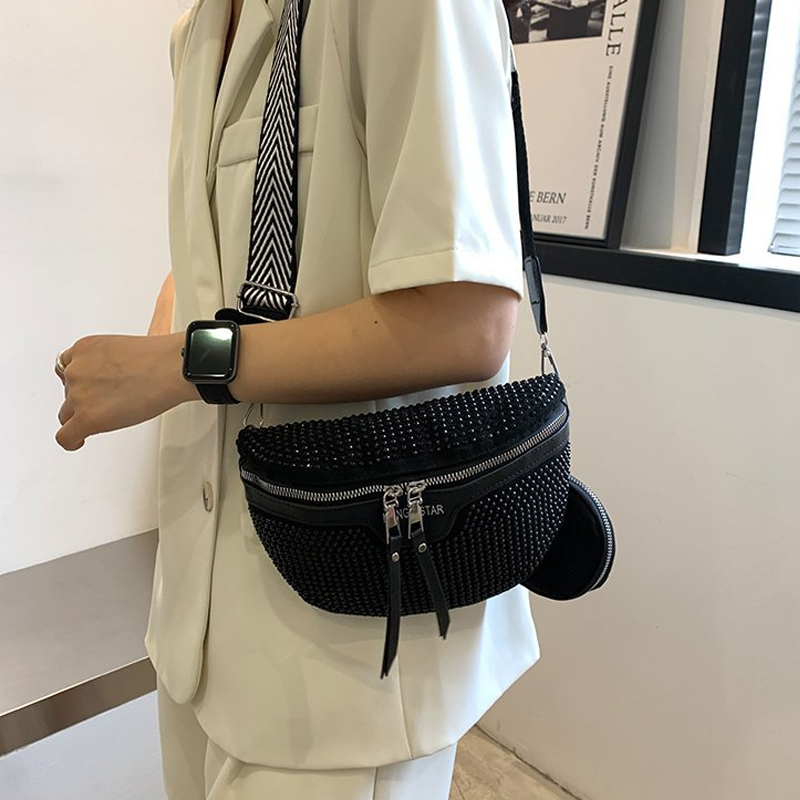 Elegant women's rhinestone waist bag, ideal for evening events & fashion