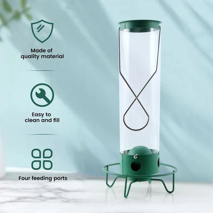Weatherproof squirrel-proof bird feeder, protects garden birds with a unique rotating perch. Great durable garden decor.