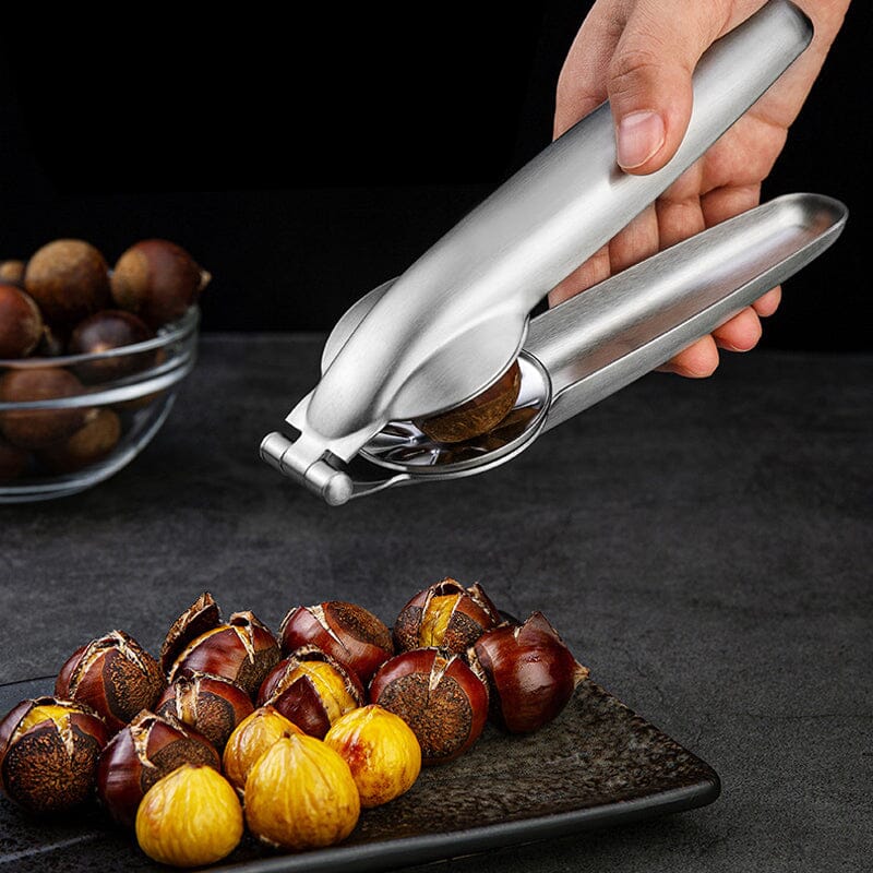 Stainless steel chestnut cracker & nut tool, ergonomic easy grip kitchen gadget