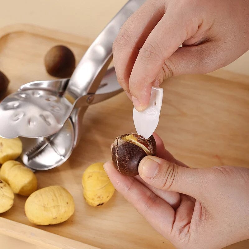 Ergonomic handle of the stainless steel chestnut & nut cracker, comfortable grip