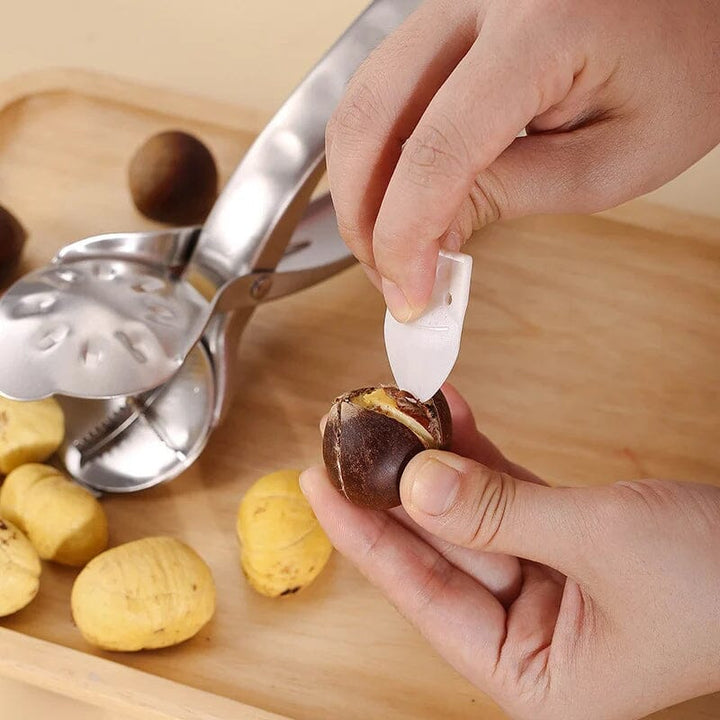Ergonomic handle of the stainless steel chestnut & nut cracker, comfortable grip