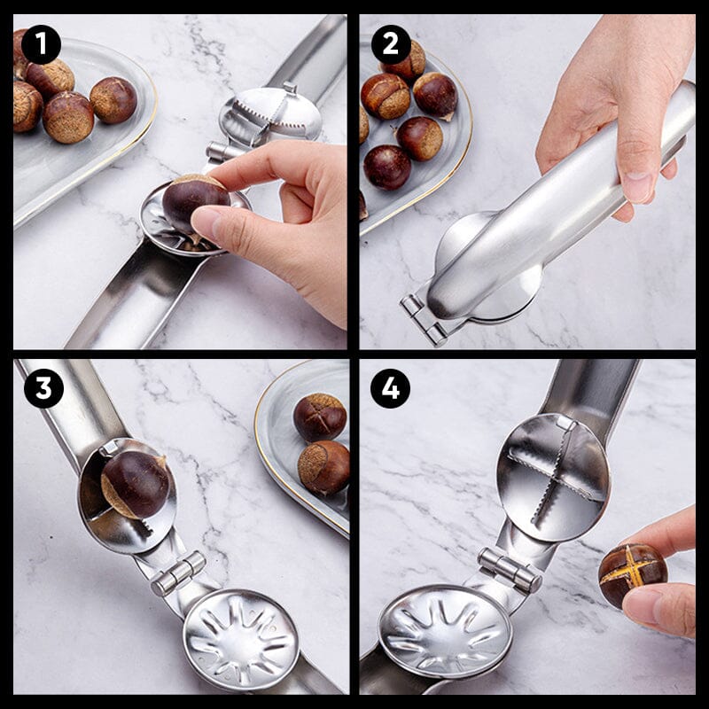 Kitchen gadget: ergonomic stainless steel chestnut opener and nut sheller