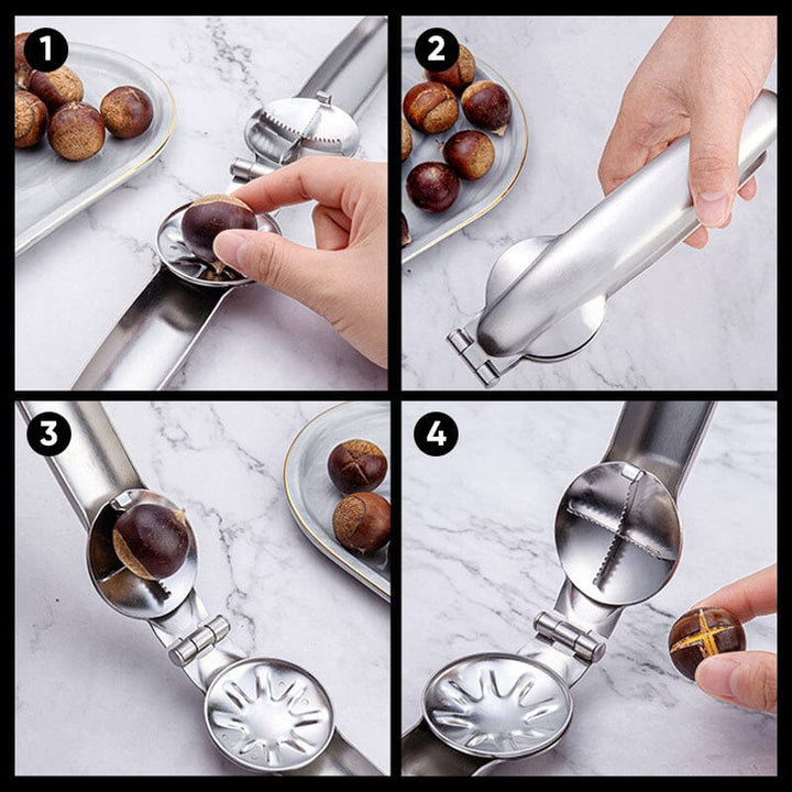 Kitchen gadget: ergonomic stainless steel chestnut opener and nut sheller