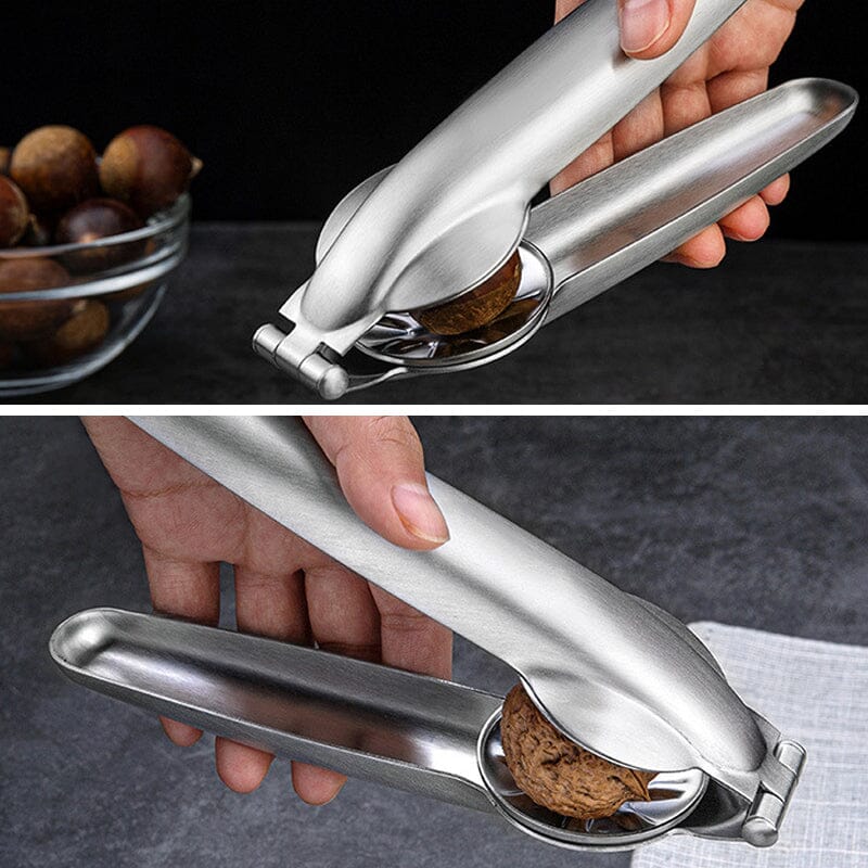 Shiny stainless steel nut cracker for chestnuts, essential kitchen tool