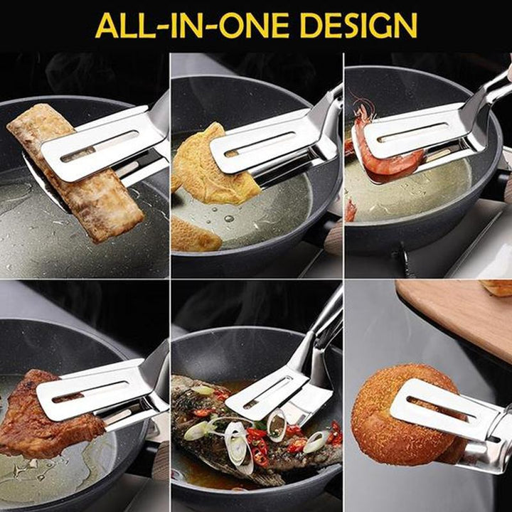 Kitchen gadget: dual-sided stainless steel food clip for grilling and daily cooking tasks.