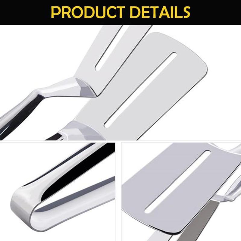 High-quality stainless steel food tongs, dual-sided design for efficient kitchen and BBQ use.