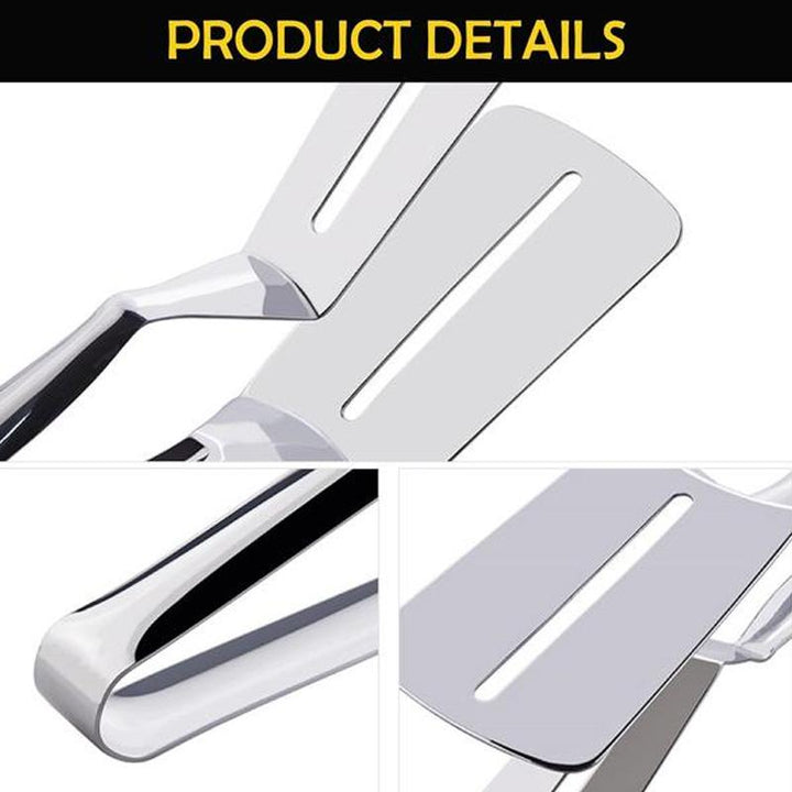 High-quality stainless steel food tongs, dual-sided design for efficient kitchen and BBQ use.
