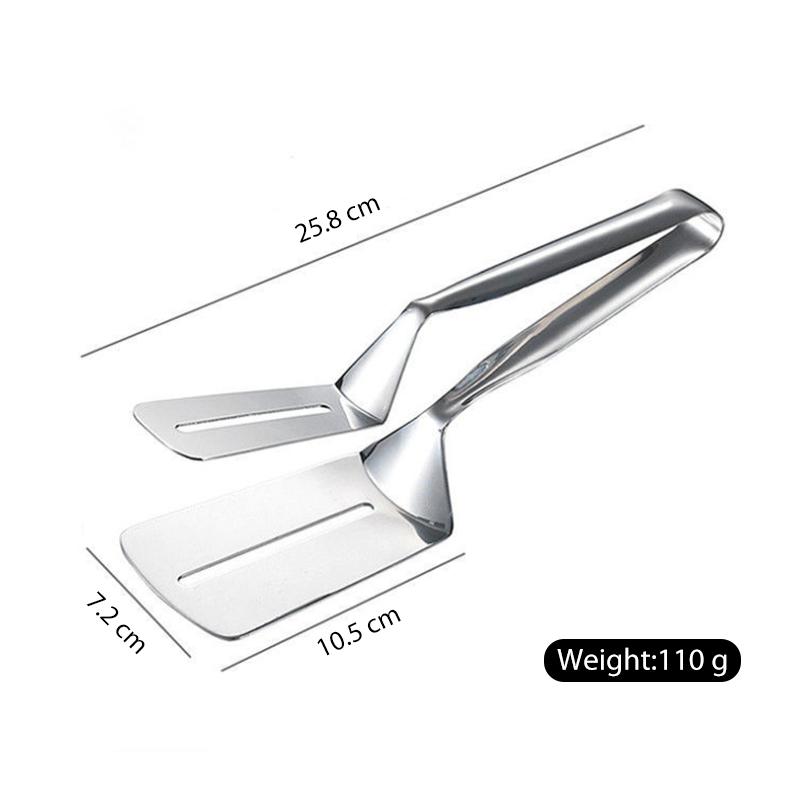 Versatile kitchen utensil: dual-sided stainless steel tongs, great food clip for all cooking needs.