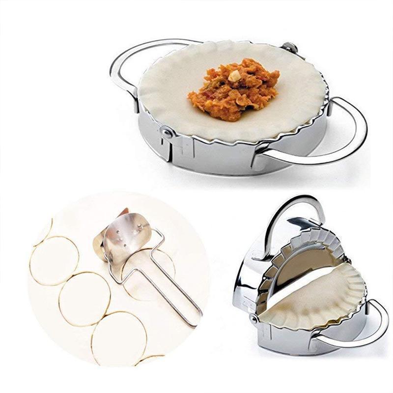 Ergonomic stainless steel dumpling press tool, ideal for crafting consistent empanadas