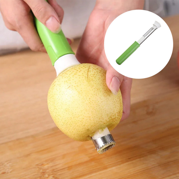 Ergonomic kitchen fruit corer with sharp blade for easy apple coring.