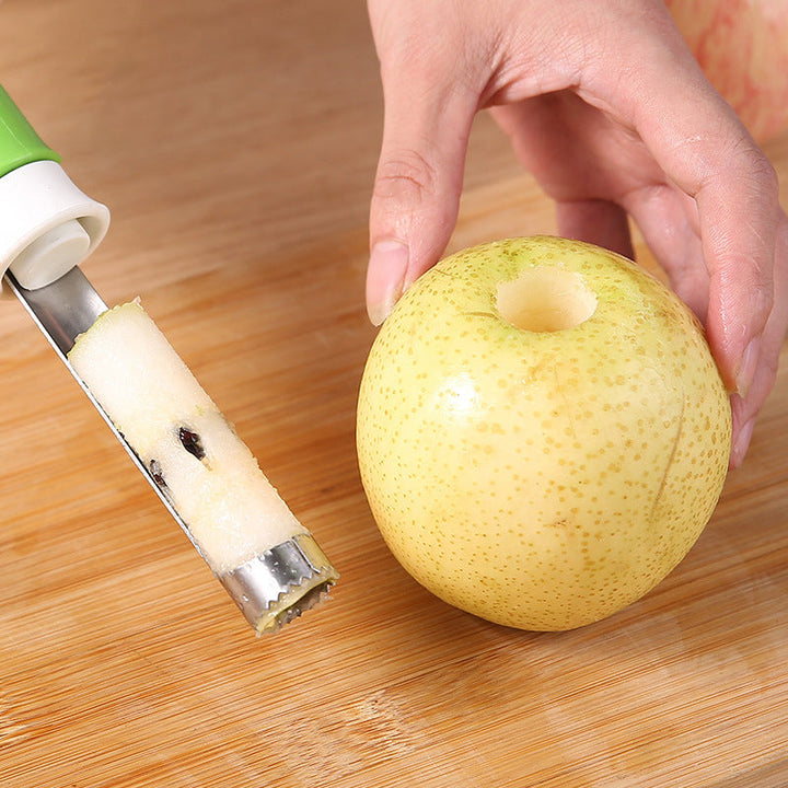 Close-up of fruit corer's sharp edge, perfect for efficient fruit preparation.