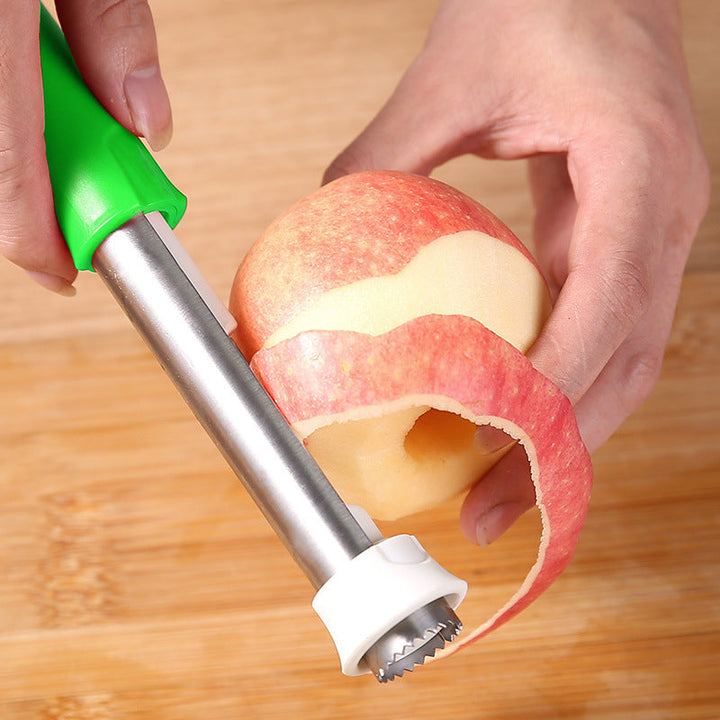 Versatile fruit corer and peeler, a must-have stainless steel kitchen gadget.
