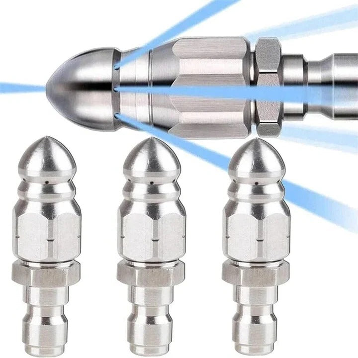 Plumbing tool: Sewer jetter nozzle for pressure washers. Effectively cleans and unclogs drains & pipes.