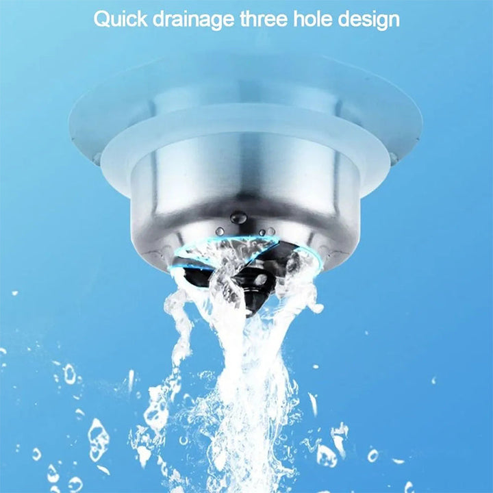 Hands installing stainless steel kitchen sink drain strainer with built-in odor filter