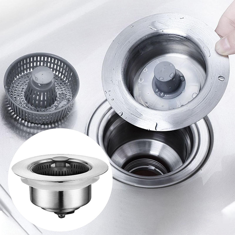 Durable stainless steel kitchen drain strainer, anti-clog, includes odor filter