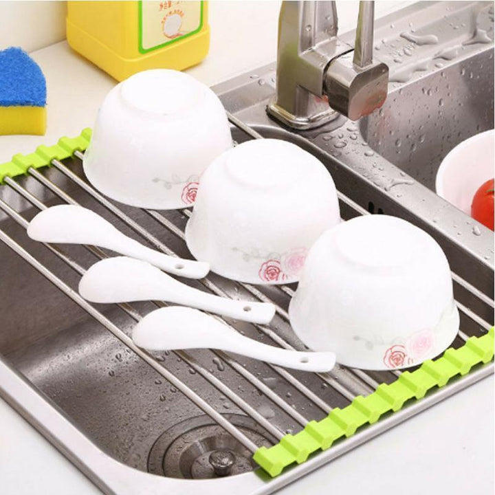 Elegant kitchen roll-up drying rack, made of high-quality stainless steel for long-lasting use