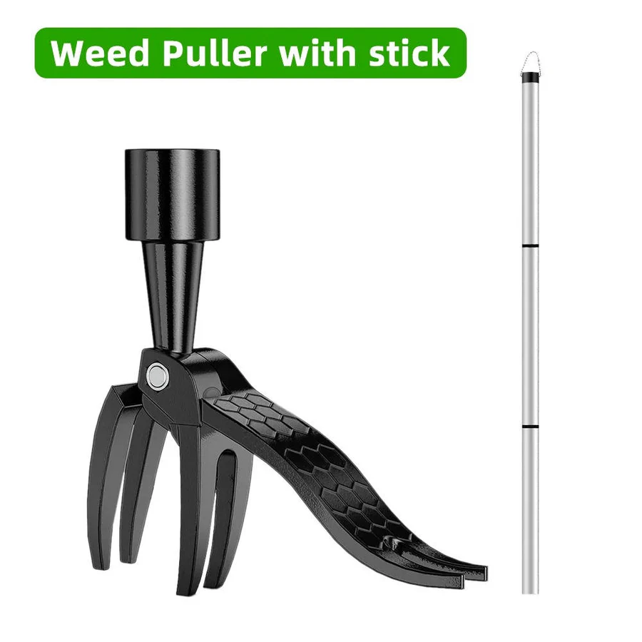 Long-handled stand-up weed puller. Back-saving garden tool for easy weed & root removal.