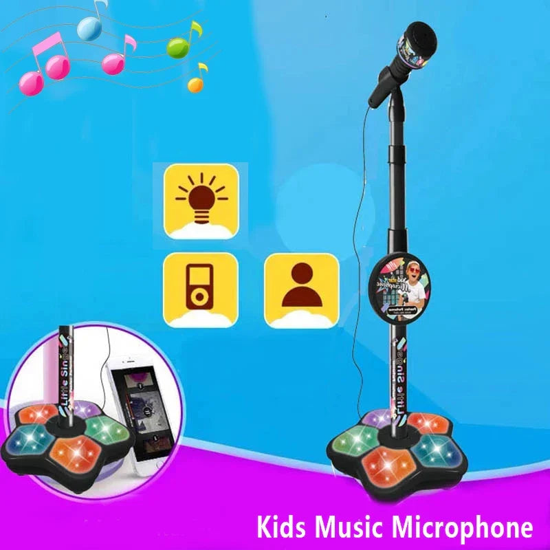 Playroom toy: adjustable stand karaoke microphone for kids, encouraging children's music.