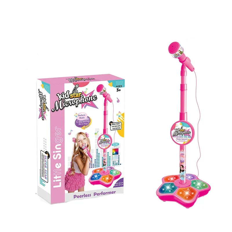 Adjustable stand karaoke microphone for kids, a popular musical toy for children's entertainment.