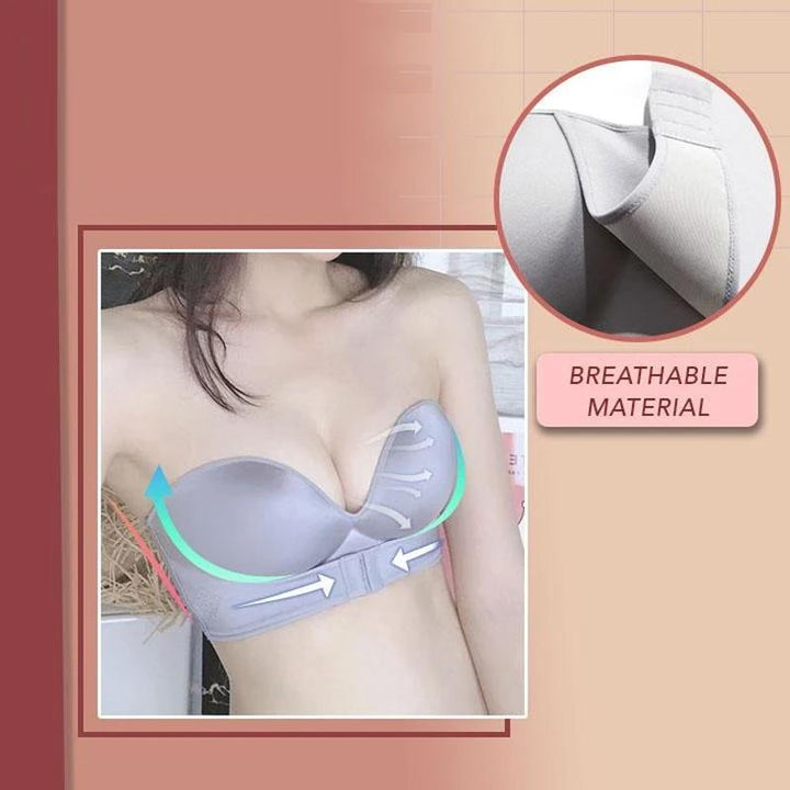 Strapless bra available in multiple colors, all with front buckle and lift features.