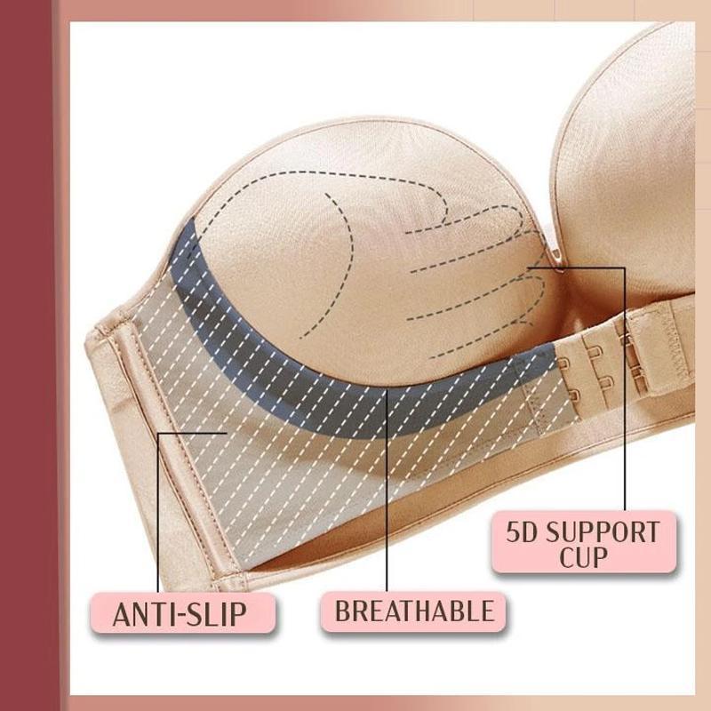 Ergonomically designed strapless bra for women, featuring a secure front buckle.