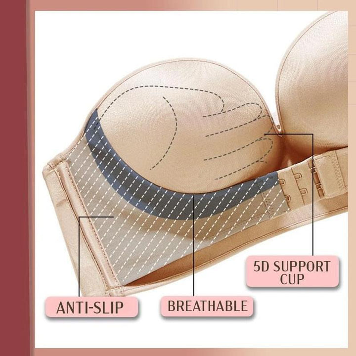 Ergonomically designed strapless bra for women, featuring a secure front buckle.