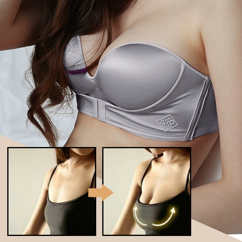 Wireless push-up strapless bra with front buckle closure, ideal lingerie for women.