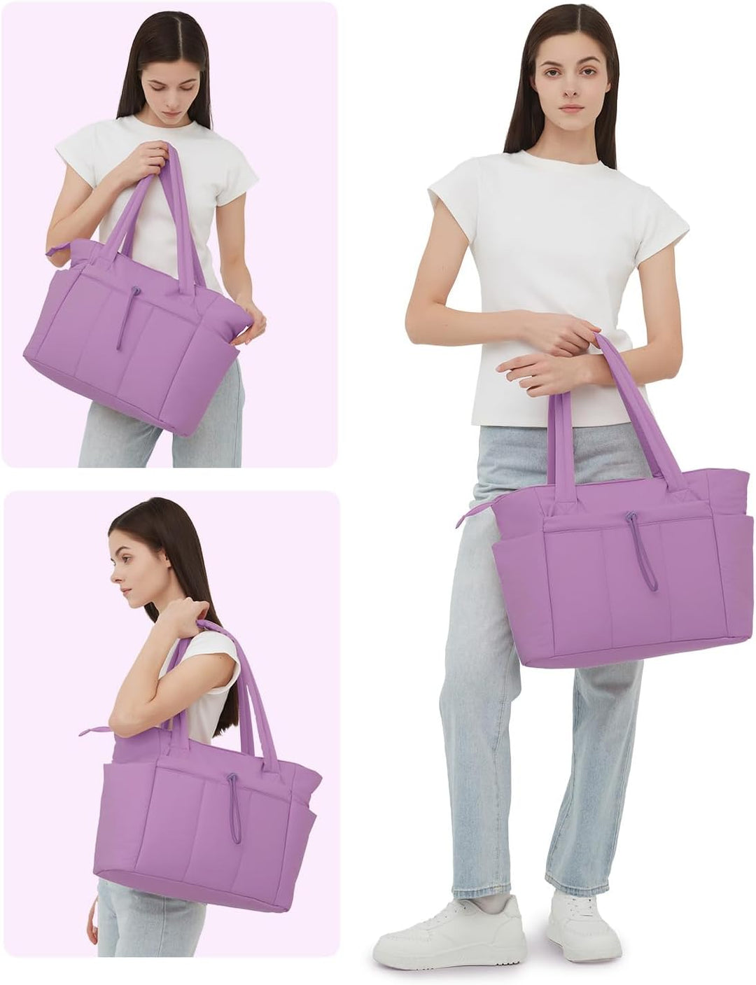 Quilted blue laptop tote bag for women, great for work, travel & daily errands.