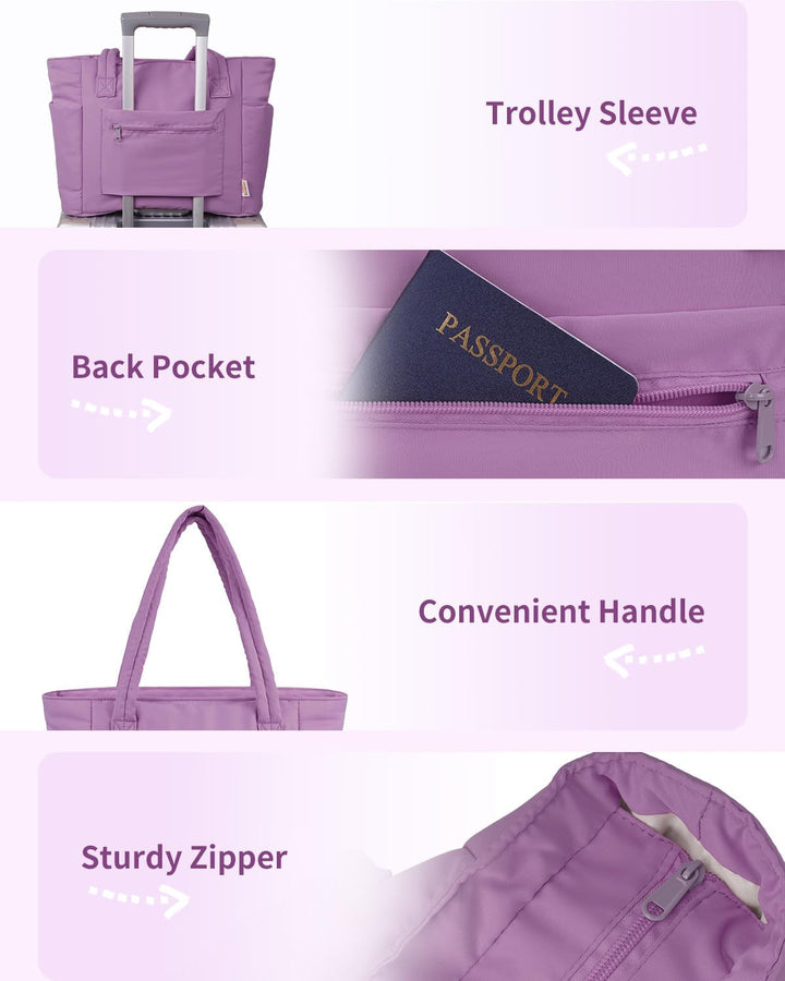 Spacious blue quilted travel bag, perfect for women's gym or office essentials.