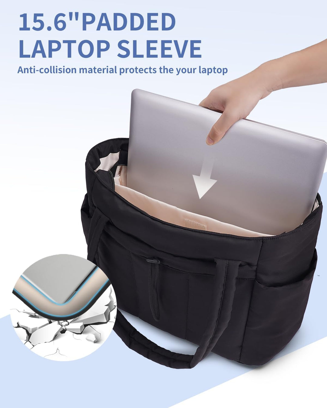 Stylish pink quilted puffer tote bag for women, perfect for laptop & daily use.