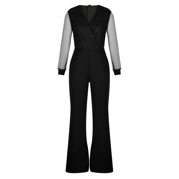 Women's comfortable black casual jumpsuit, perfect for versatile all-season everyday style and leisure.