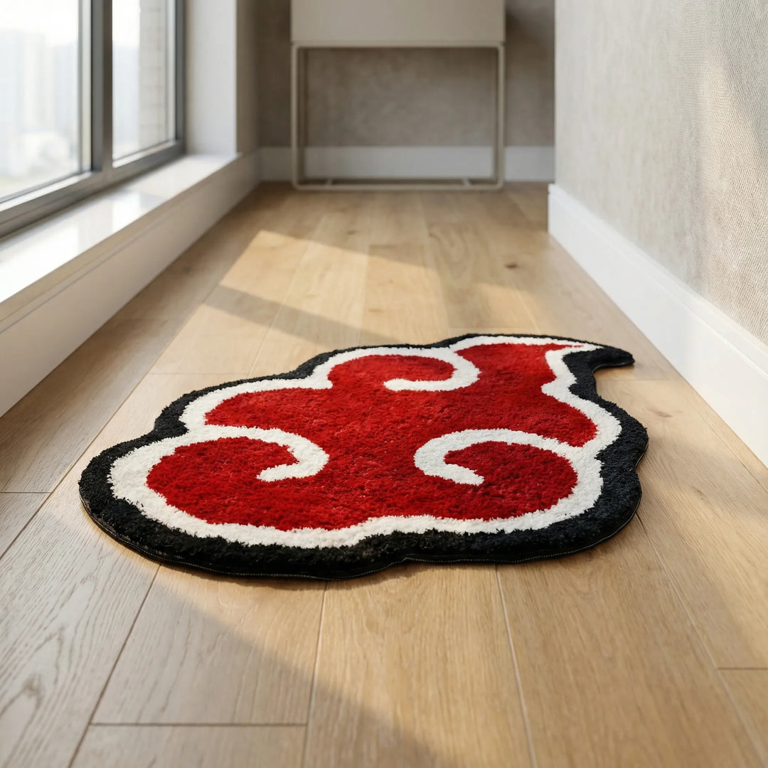 Stylish cloud-shaped floor mat with wave patterns, perfect for modern home decor. Soft and decorative indoor rug.