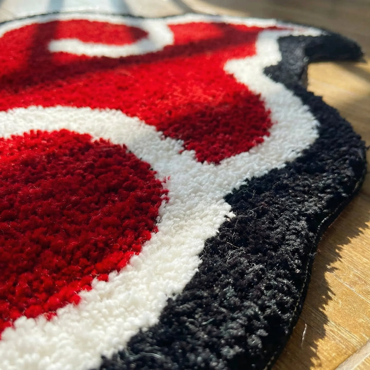 Decorative cloud-shaped statement area rug for modern homes. Stylish indoor floor mat with unique wave design.