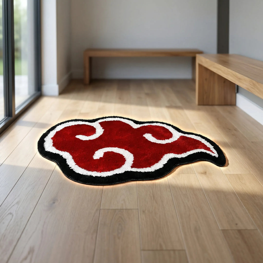 Modern cloud-shaped floor mat. Flowique non-slip, machine washable indoor area rug with stylish wave design.