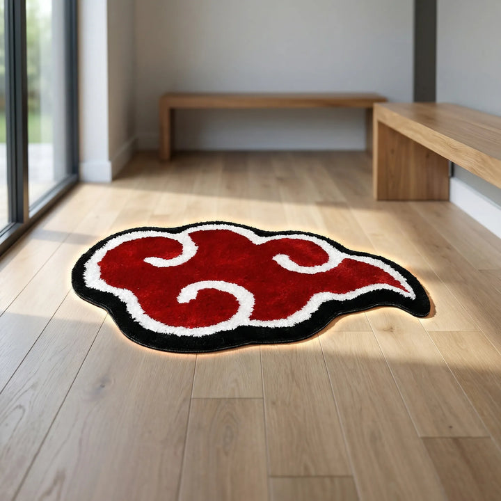 Modern cloud-shaped floor mat. Flowique non-slip, machine washable indoor area rug with stylish wave design.