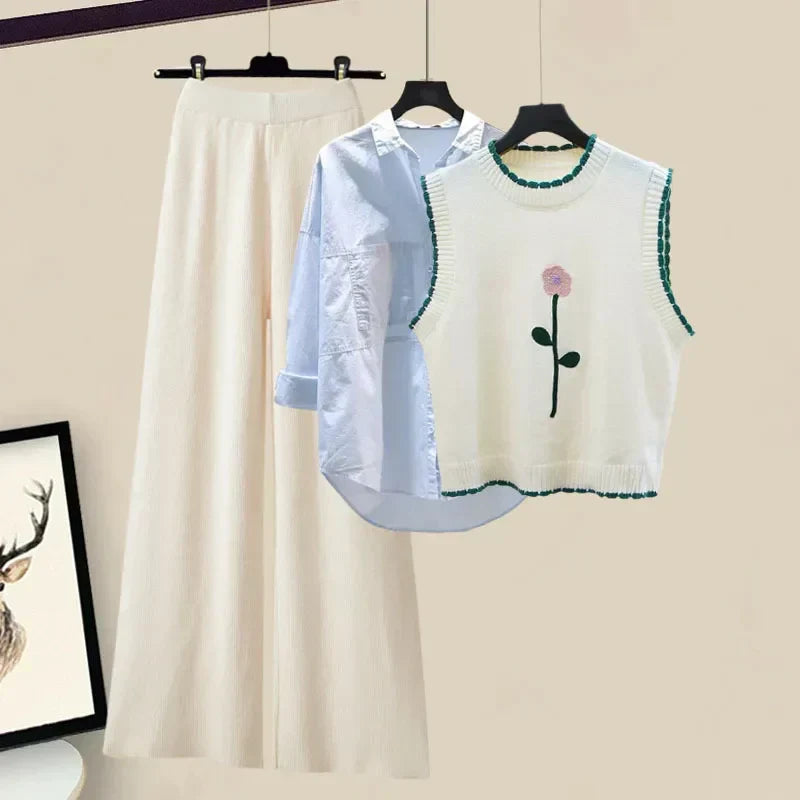 Stylish Marisa 3-piece women's winter outfit set: knit cardigan, top & trousers for cozy elegance.