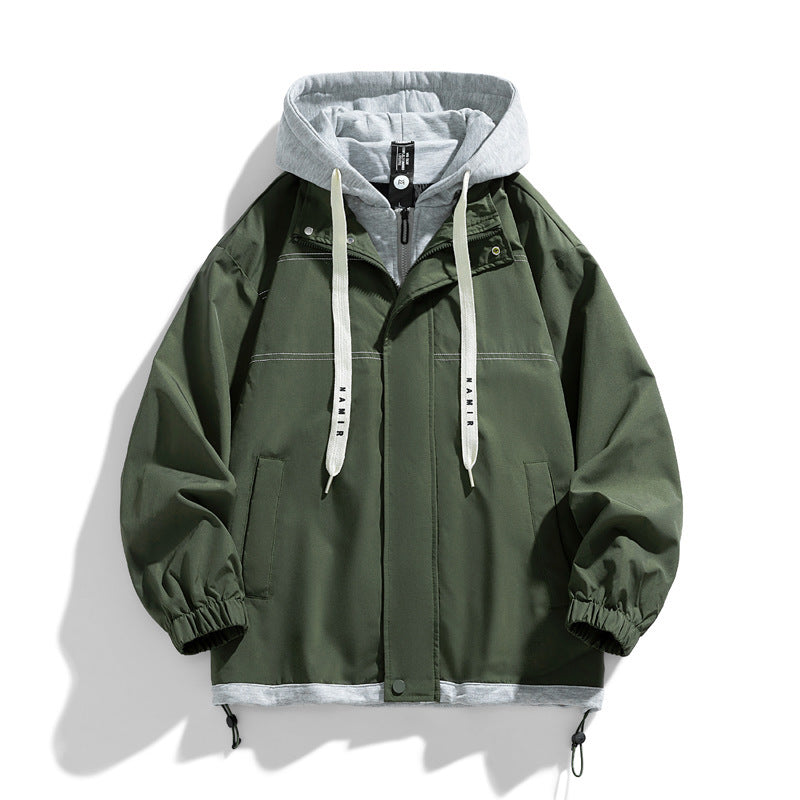 Modern Men's Denver khaki jacket. Warm street style outerwear, ideal for casual autumn and winter fashion.