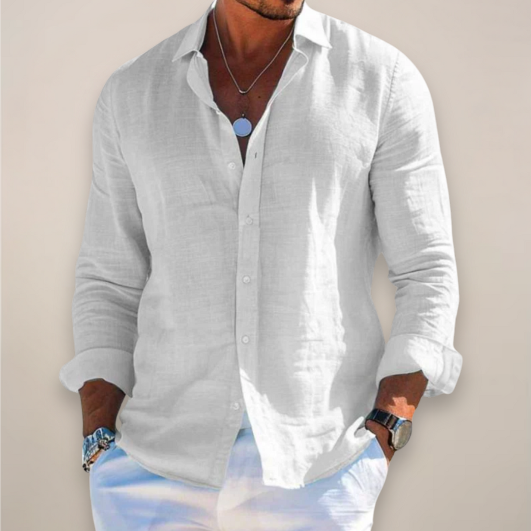 Men's collared button-up long sleeve shirt. Smart casual & everyday wear, solid color, comfortable.