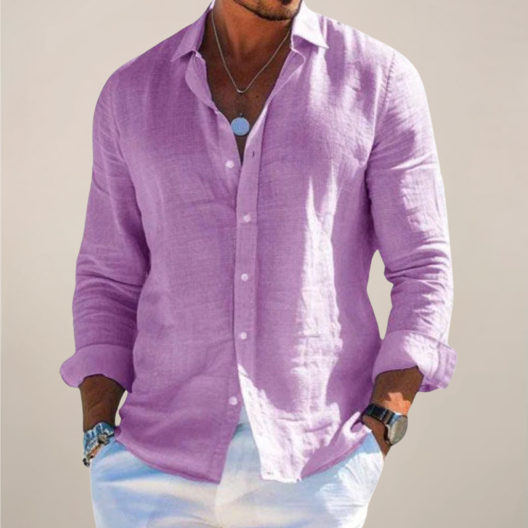 Men's solid color button-up long sleeve shirt. A stylish, comfortable choice for everyday smart casual looks.