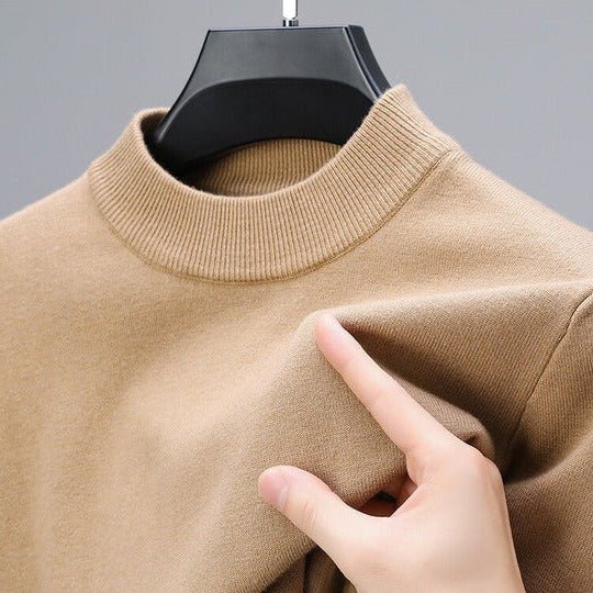 Stylish men's mock neck pullover sweater, perfect for versatile layering and modern casual fashion.