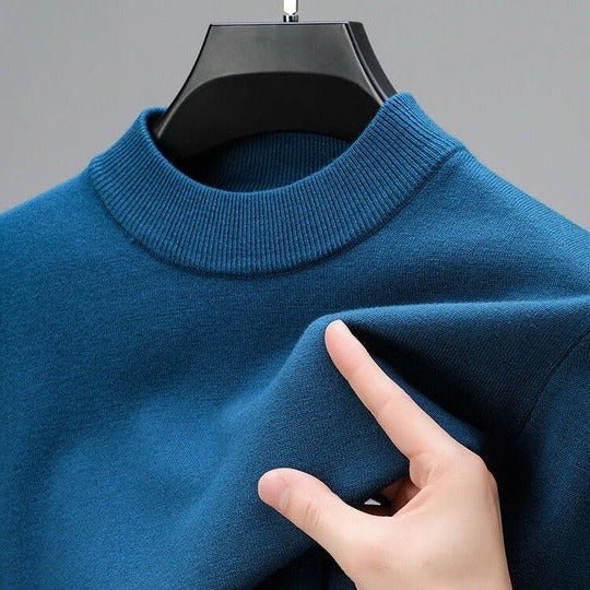 Classic black men's mock neck pullover, a versatile and comfortable sweater for any stylish outfit.