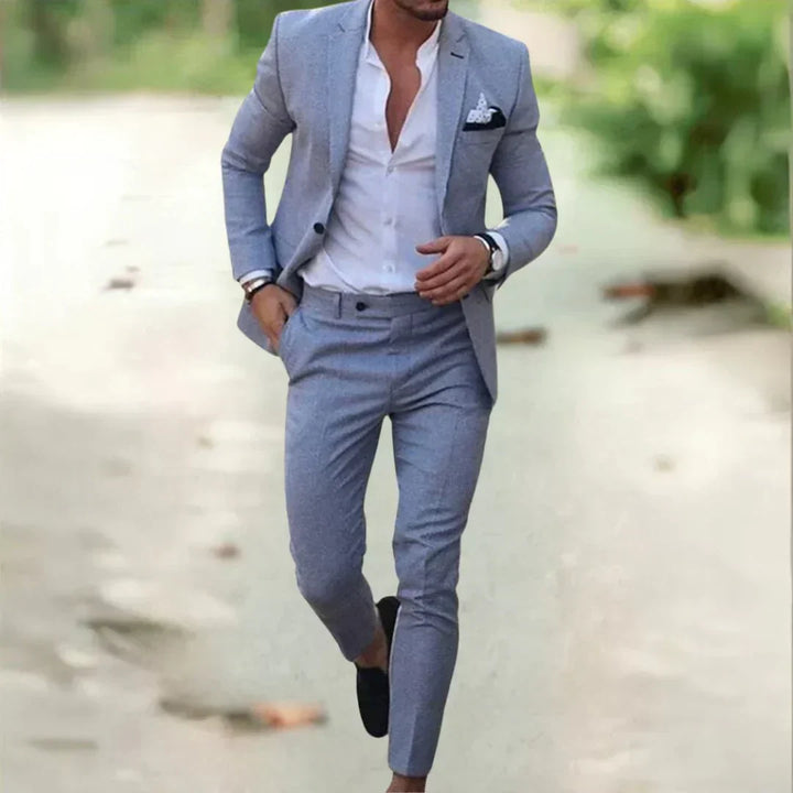 Modern men's two-piece suit for all occasions; a versatile slim fit design suitable for business, weddings & parties.