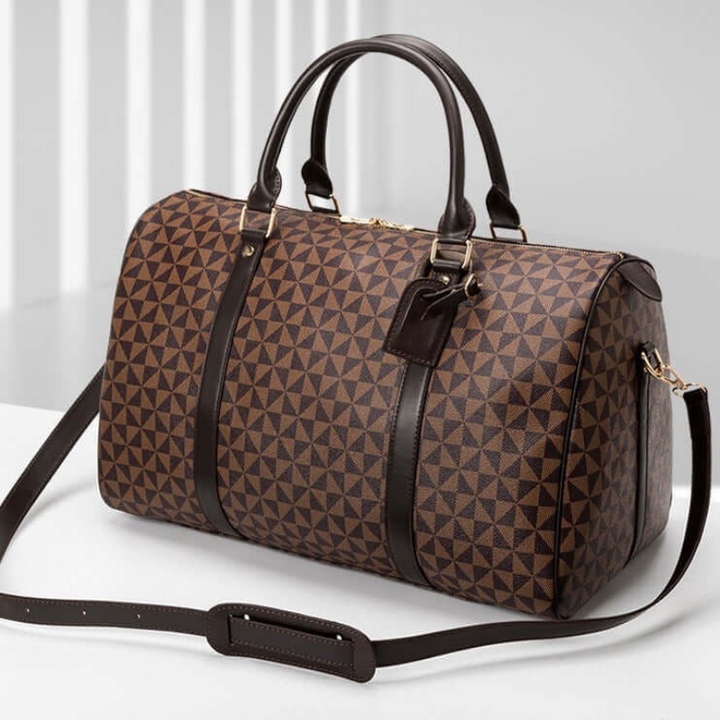 Brown unisex travel duffle bag, versatile carry-on for stylish weekend trips & gym.